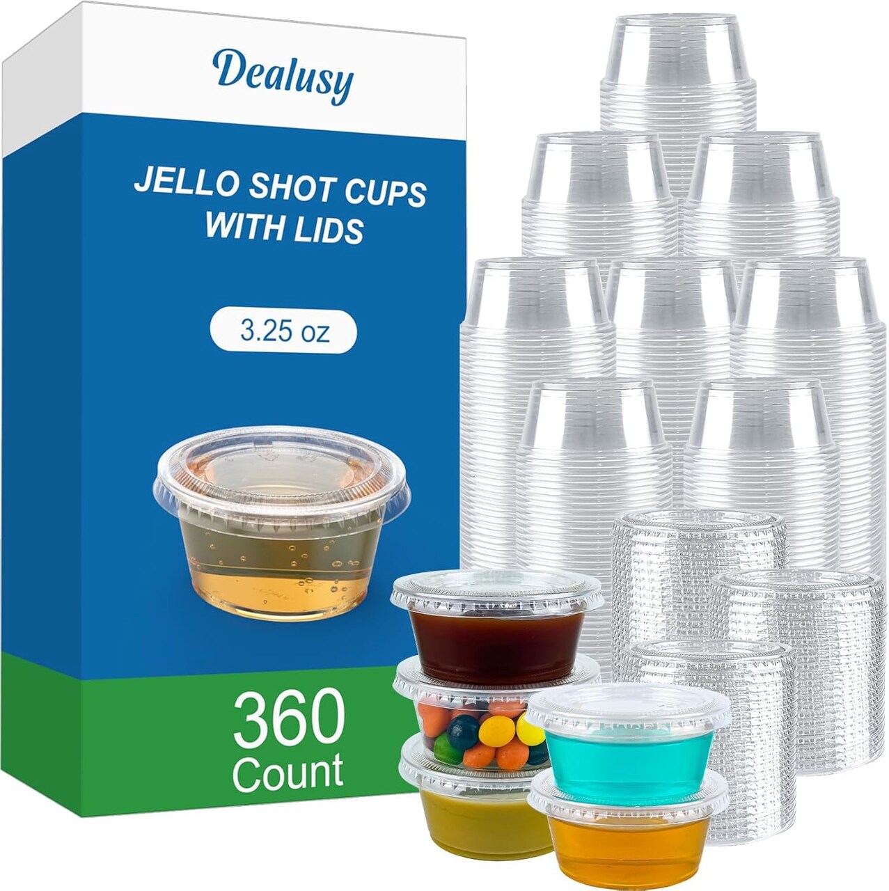 360 Set 3.25 oz Shot Cups with Lids, Sturdy & Food Safe Disposable Plastic Portion Condiment Dipping Sauce Cups